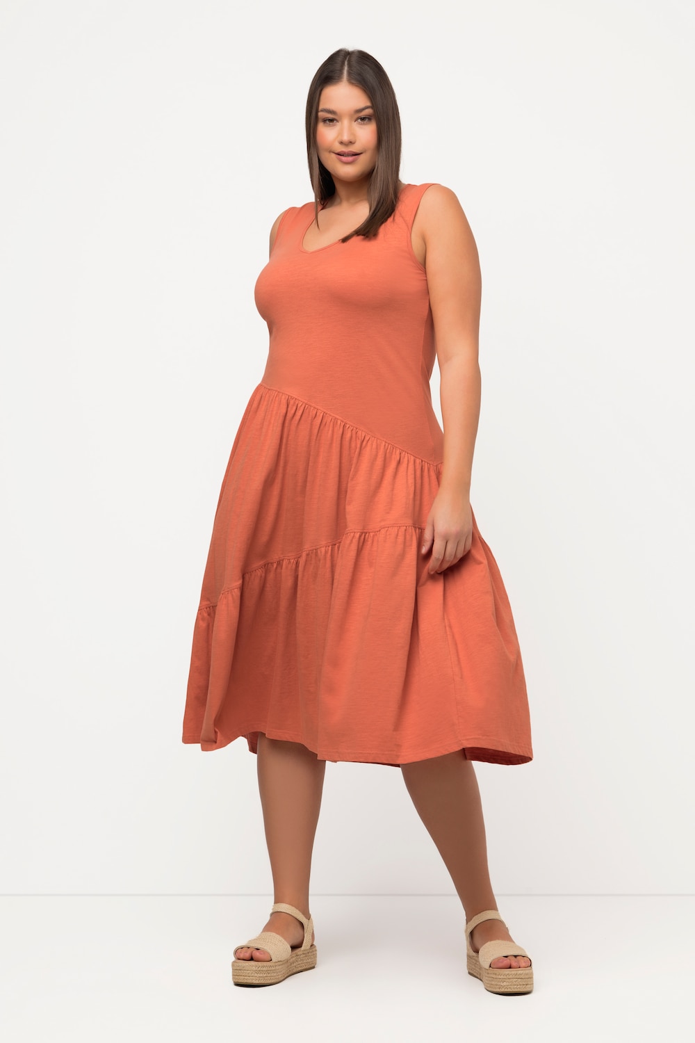 grandes tailles robe trapèze longueur midi en coton bio, femmes, rouge, taille: 44/46, coton, ulla popken