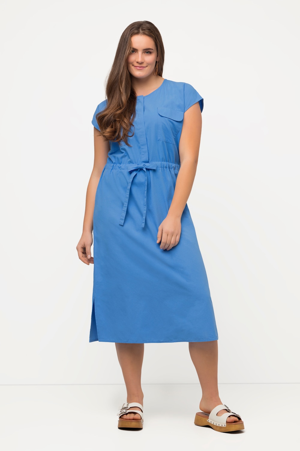 Grote Maten utility midi jurk, Dames, blauw, Maat: 50/52, Katoen, Ulla Popken