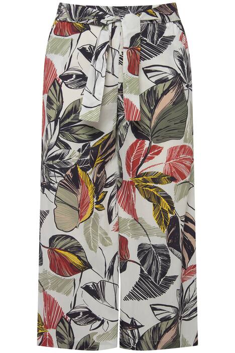 Široké kalhoty, lístky, délka k lýtkům, elastický pas