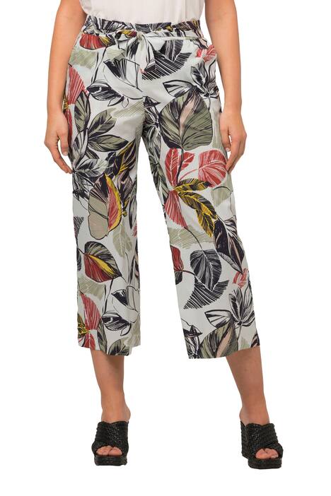 Široké kalhoty, lístky, délka k lýtkům, elastický pas