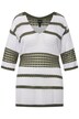 Úpletová tunika, pruhy, výstřih do V, 3/4 rukávy