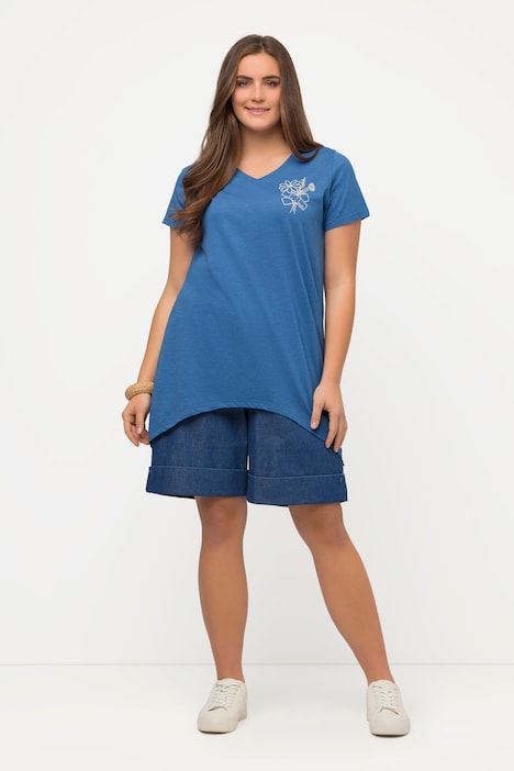 Eco Cotton Pointed Hem Short Sleeve V-Neck Tee