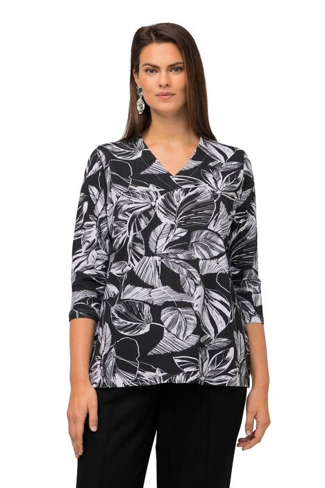 Tričko, lístky, kalichový límec, výstřih do V, 3/4 rukávy