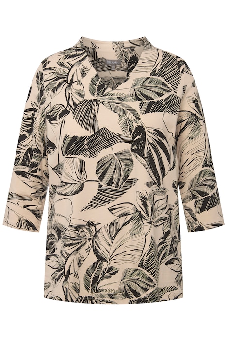 Tričko, lístky, kalichový límec, výstřih do V, 3/4 rukávy