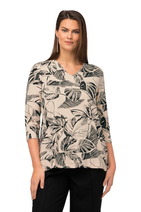 Tričko, lístky, kalichový límec, výstřih do V, 3/4 rukávy