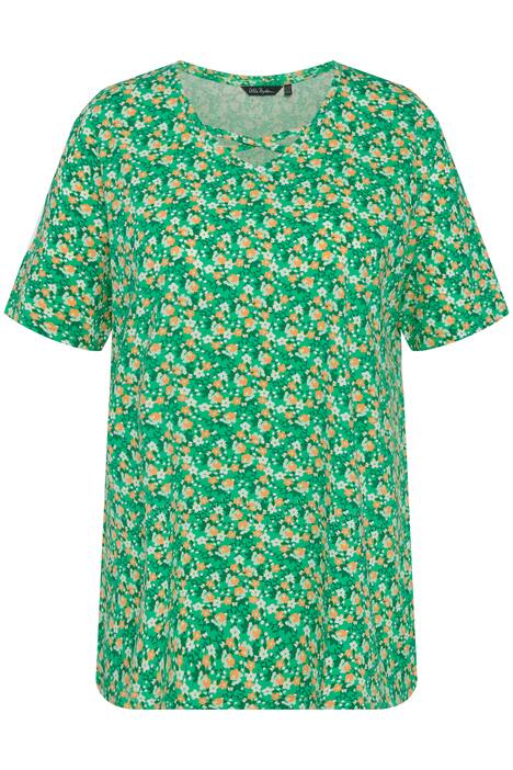 Tričko, květy, A střih, výstřih do V, krátké rukávy