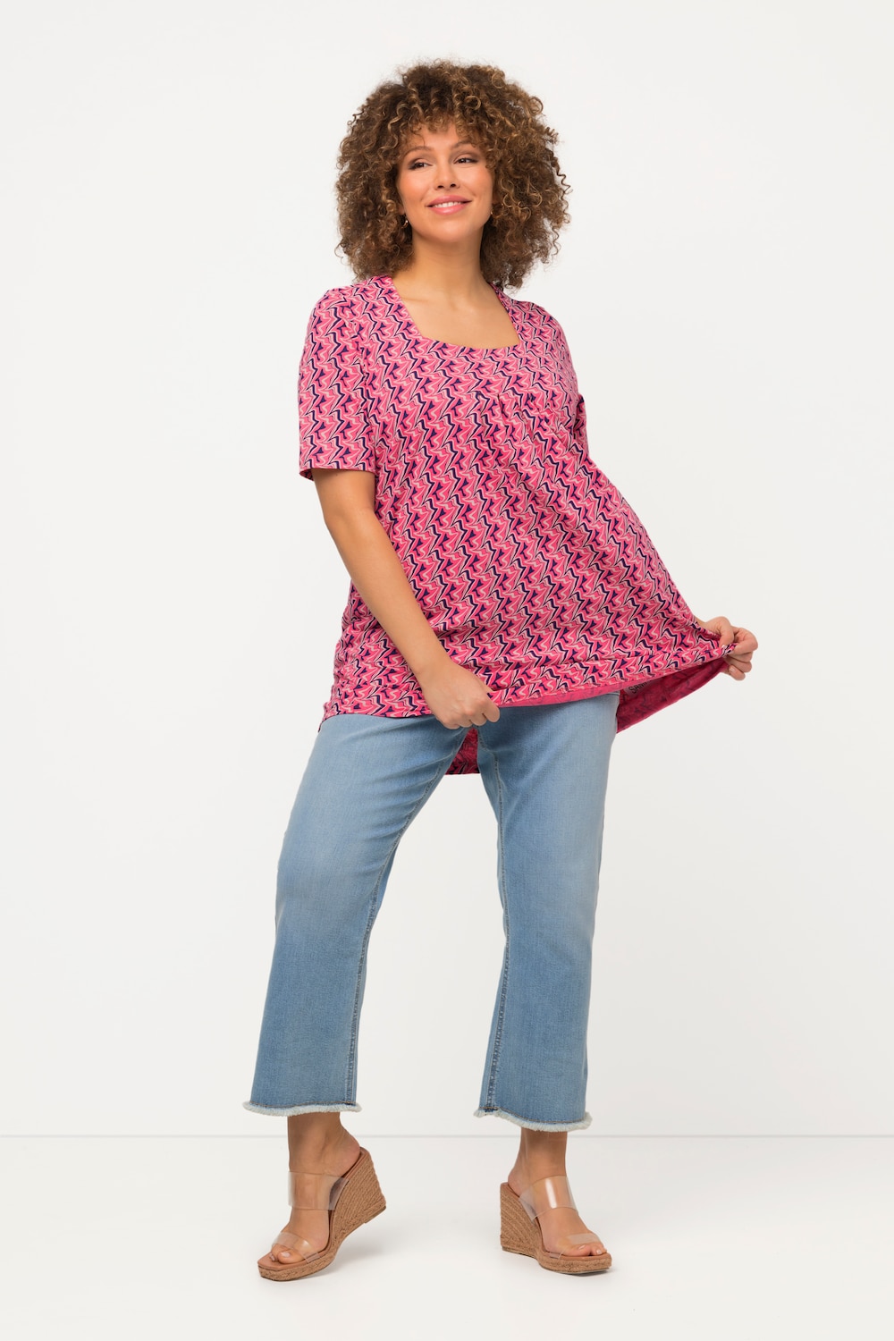 Grote Maten longline shirt, Dames, roze, Maat: 54/56, Katoen, Ulla Popken