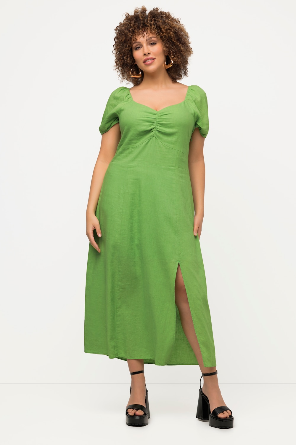 Große Größen Midikleid, Damen, grün, Größe: 54/56, Leinen/Viskose, Ulla Popken