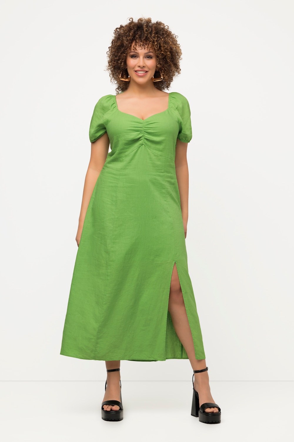 Grote Maten midi jurk, Dames, groen, Maat: 42/44, Linnen/Viscose, Ulla Popken