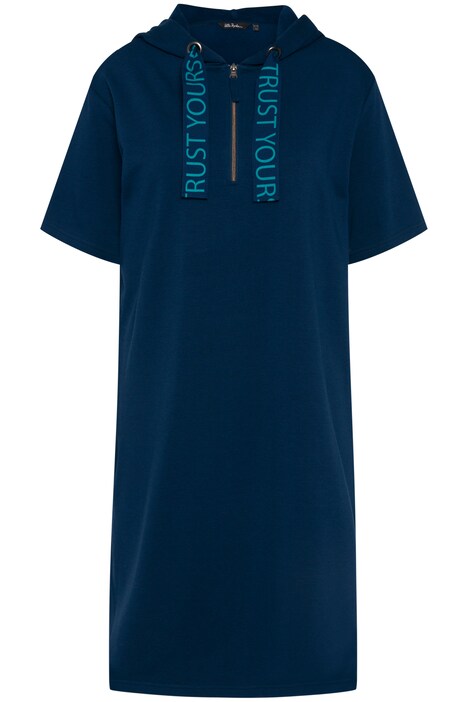 Teplákové šaty, kapuce, oversize, stuha s nápisem, krátké rukávy