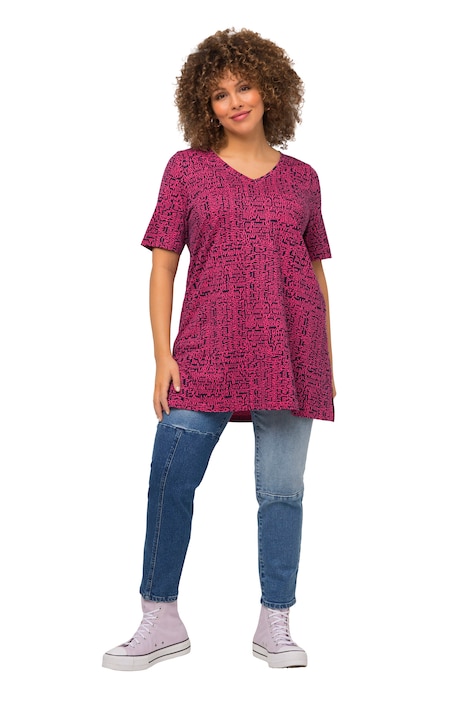 Tričko, vzorované, A střih, výstřih do V, krátké rukávy