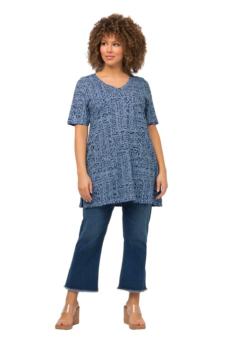 Tričko, vzorované, A střih, výstřih do V, krátké rukávy