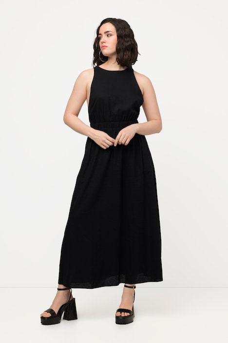 Flared Hem Linen Blend Sleeveless Dress