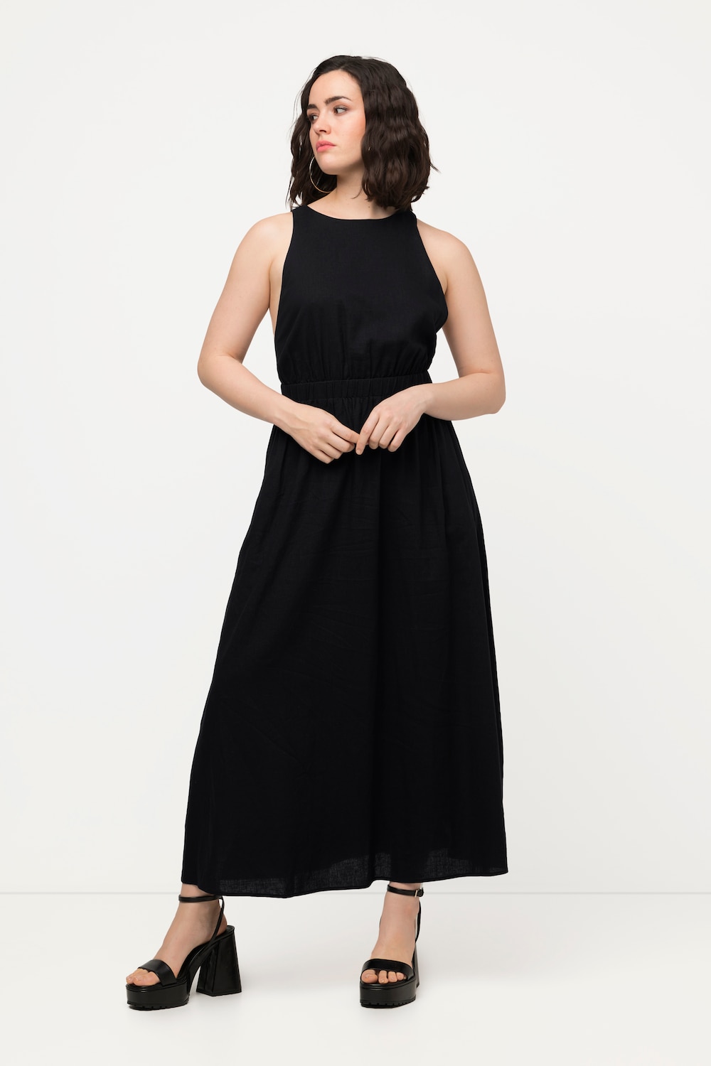 Große Größen Maxikleid, Damen, schwarz, Größe: 50/52, Leinen/Viskose, Ulla Popken