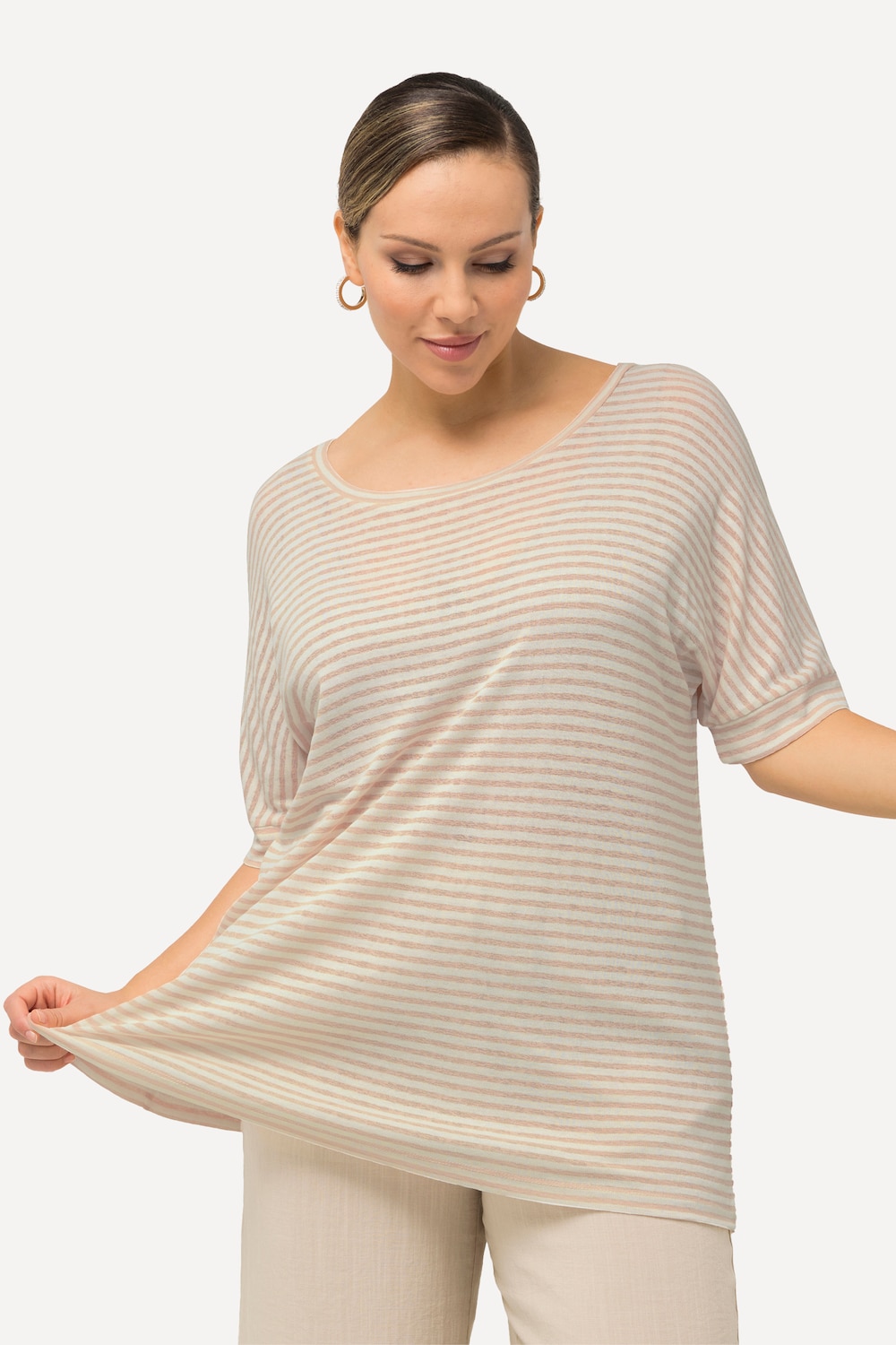 Grote Maten T-shirt, Dames, beige, Maat: 50/52, Polyester/Viscose, Ulla Popken