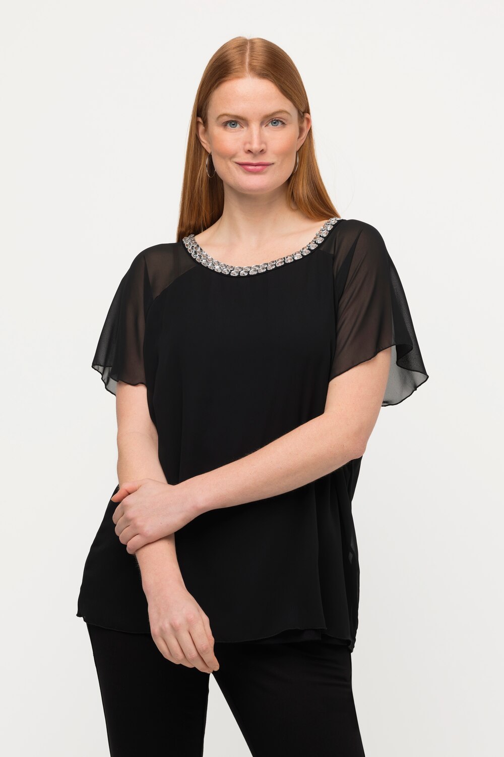 Grote Maten blouse, Dames, zwart, Maat: 58/60, Polyester/Viscose, Ulla Popken