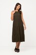 Vestido midi, mezcla de lino, volante, cuello redondo, sin mangas