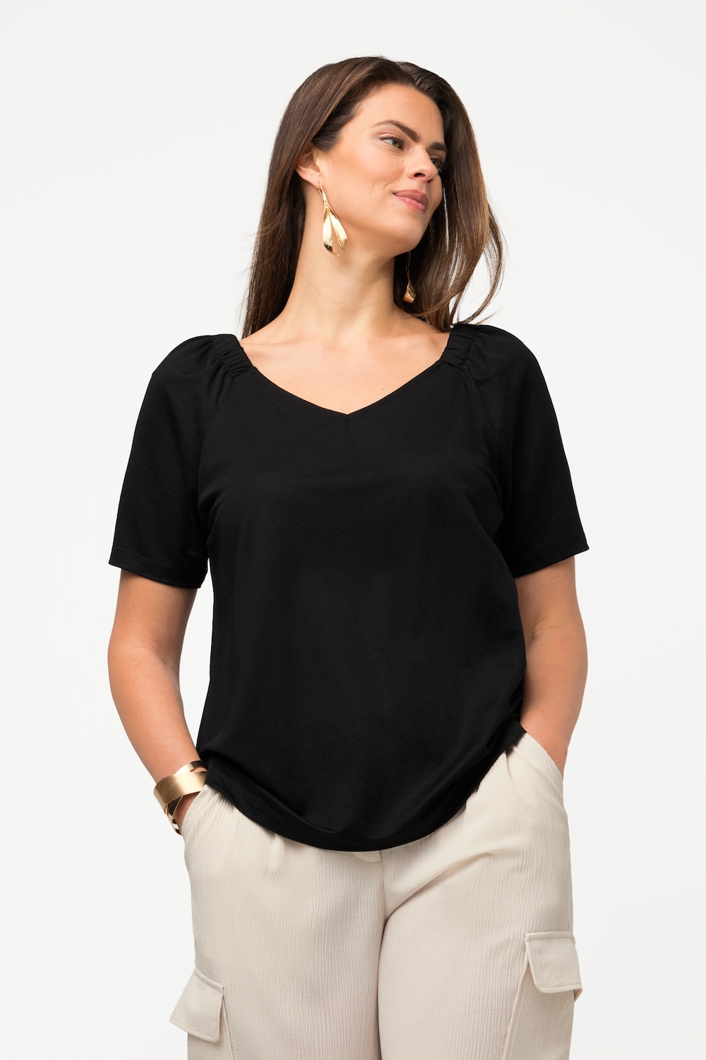 Grote Maten shirtblouse, Dames, zwart, Maat: 54/56, Synthetische vezels/Viscose, Ulla Popken