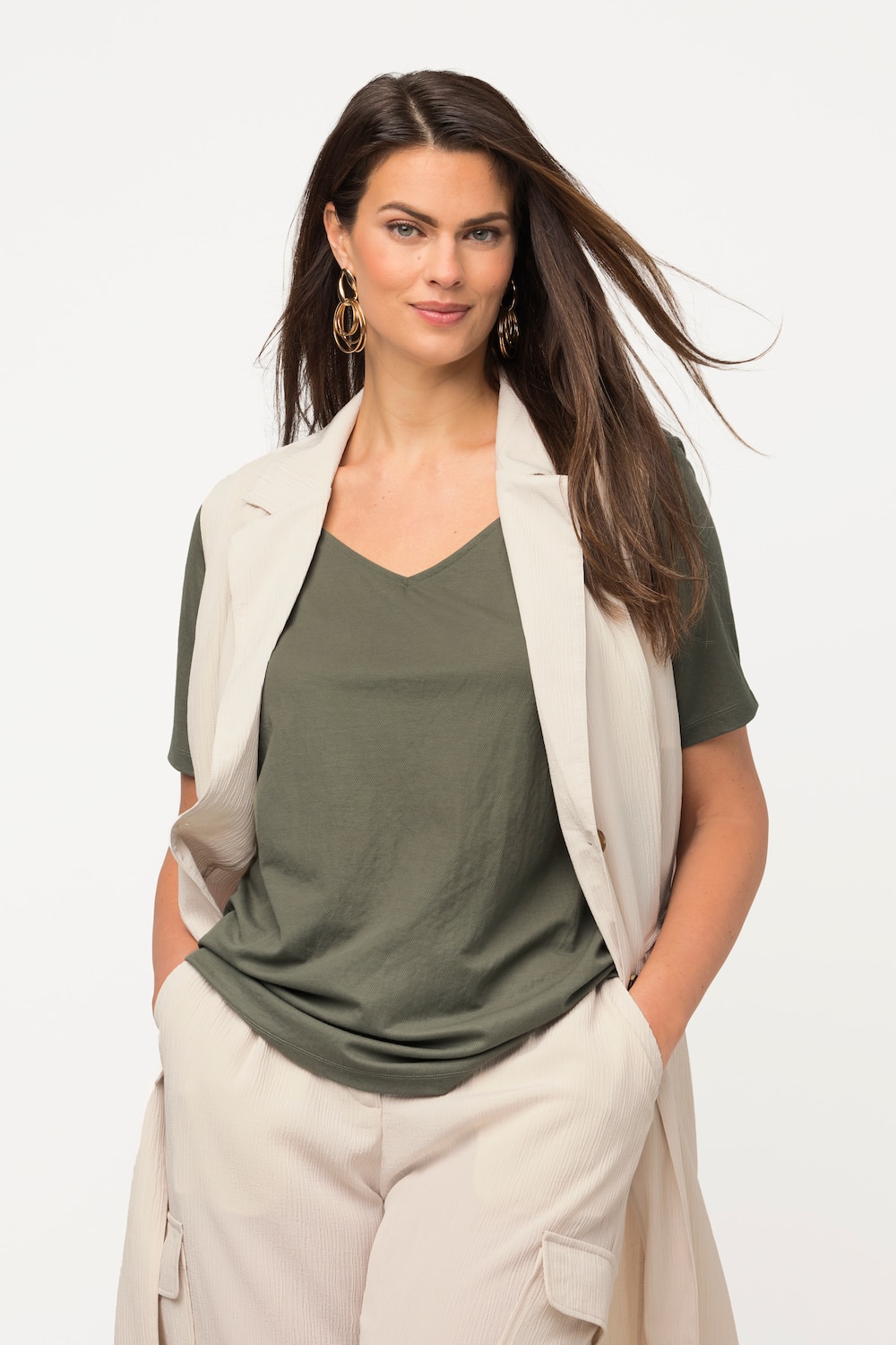 Große Größen Shirtbluse, Damen, grau, Größe: 50/52, Synthetische Fasern/Viskose, Ulla Popken