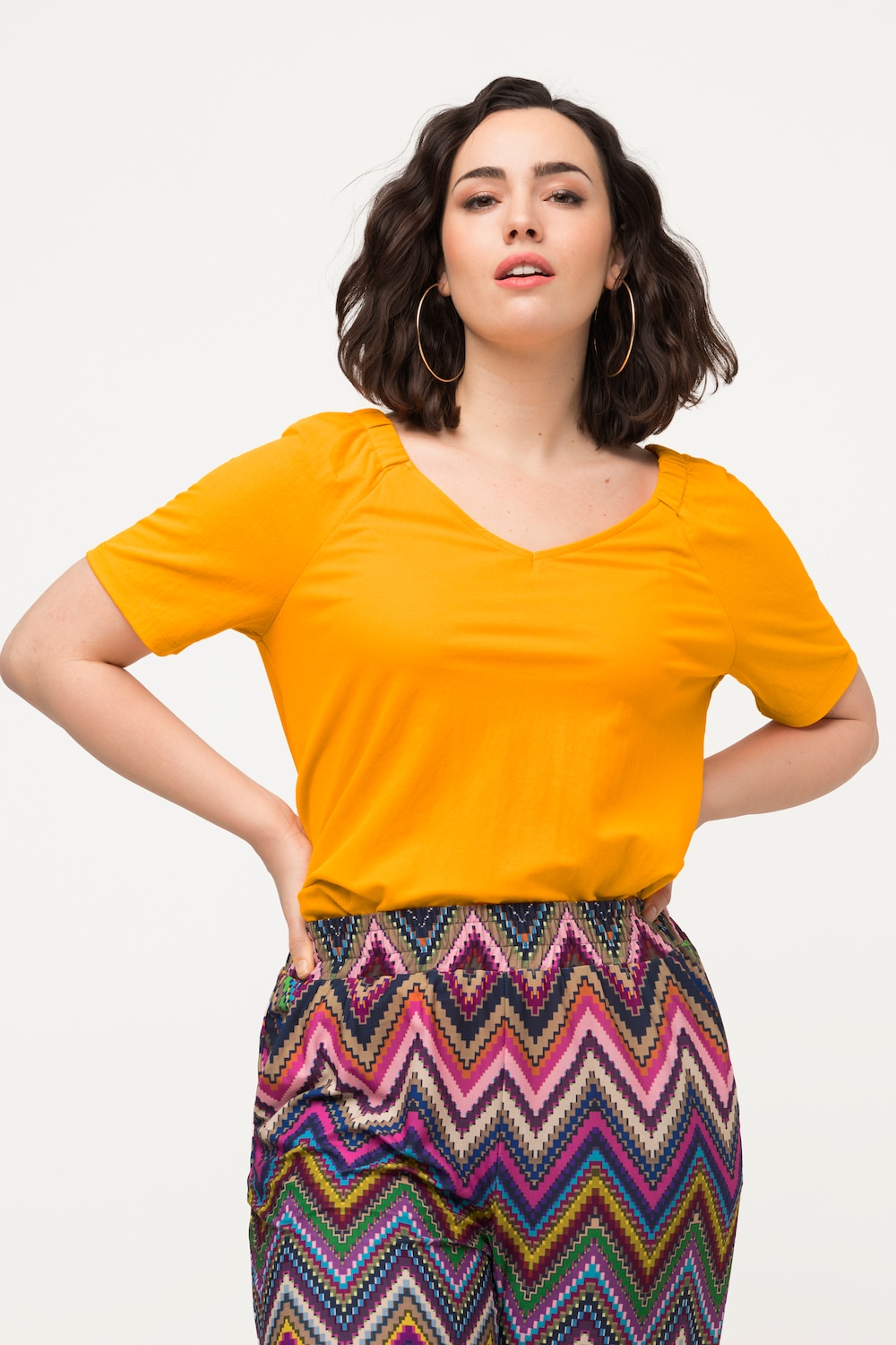 Grote Maten shirtblouse, Dames, oranje, Maat: 42/44, Synthetische vezels/Viscose, Ulla Popken