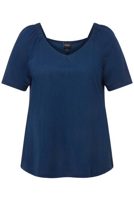 Halenka, řasení, hranatý výstřih, krátké rukávy