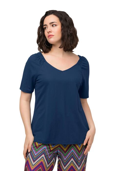 Halenka, řasení, hranatý výstřih, krátké rukávy