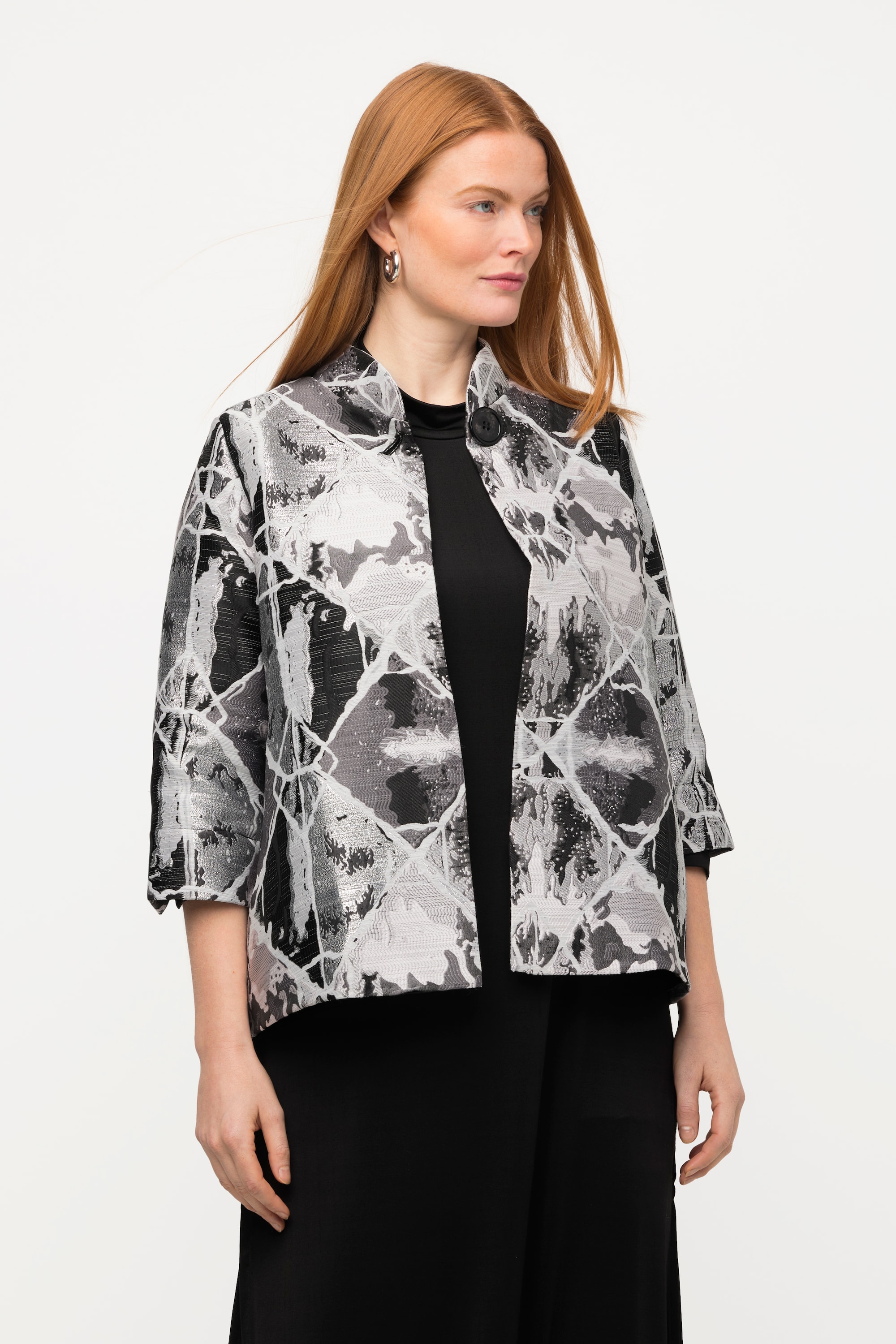 Ulla Popken Damen große Größen Blazer Jacquard Karo Design Stehkragen