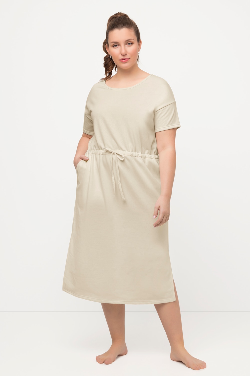 Große Größen Loungewear-Sweatkleid, Damen, beige, Größe: 54/56, Polyester/Baumwolle, Ulla Popken