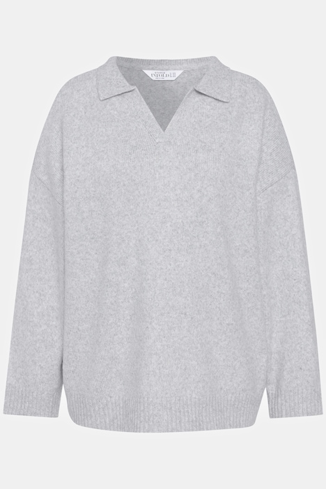 pullover, oversized, polokraag, lange mouwen