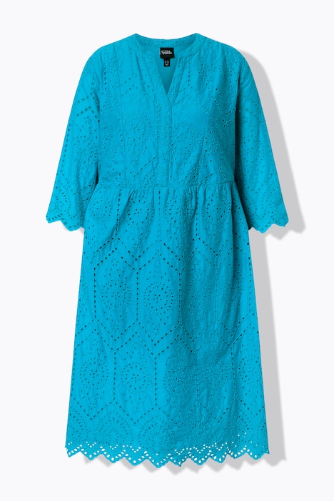 Midikleid, Lochspitze, Tunika-Ausschnitt, 3/4-Arm