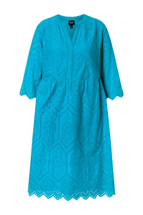 Midi šaty, děrovaná krajka, tunikový výstřih, 3/4 rukávy