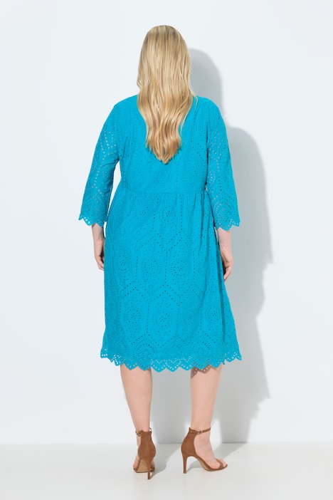 Midikleid, Lochspitze, Tunika-Ausschnitt, 3/4-Arm