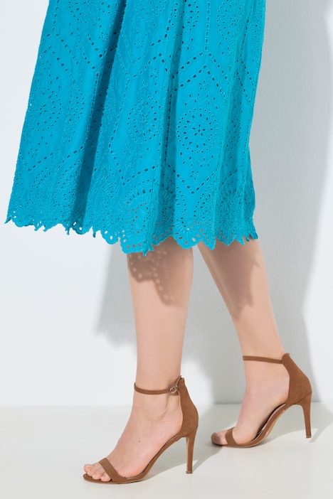 Midikleid, Lochspitze, Tunika-Ausschnitt, 3/4-Arm