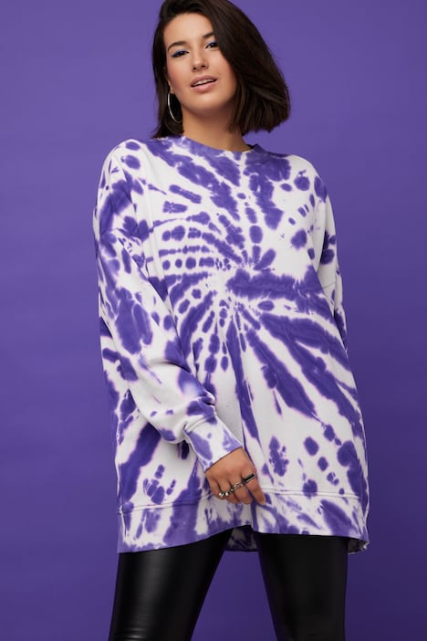 Sweat-shirt oversized à col rond et manches longues, imprimé Batik