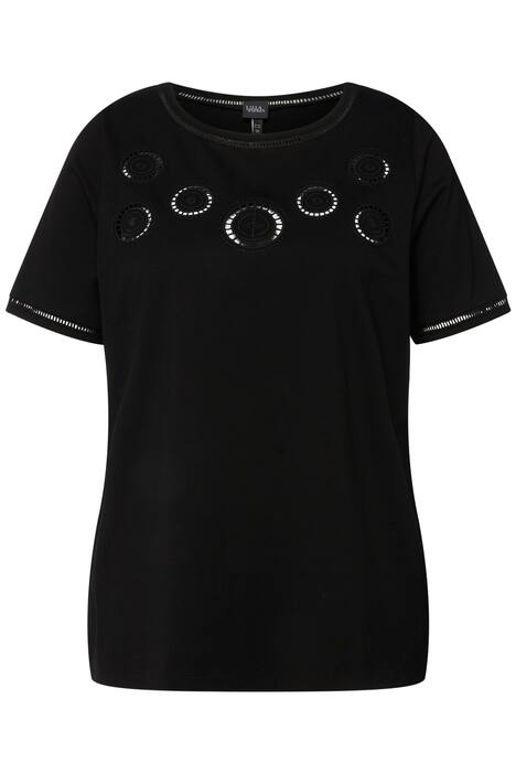 Tričko, děrovaná výšivka, kulatý výstřih, krátké rukávy