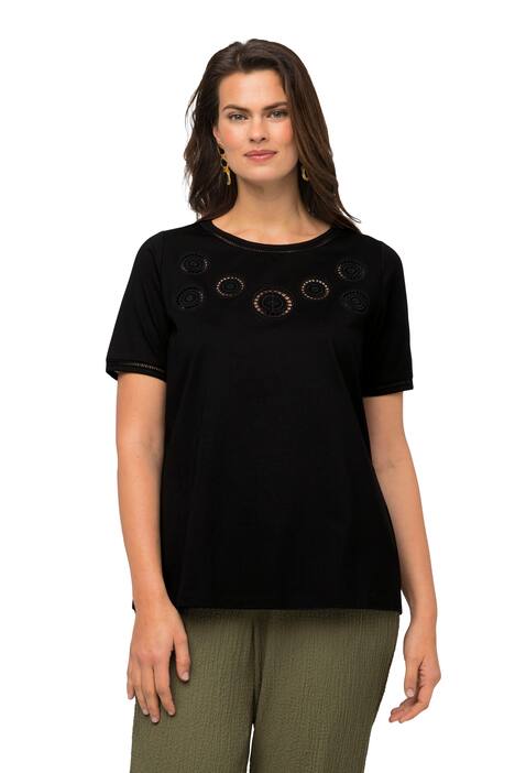 Tričko, děrovaná výšivka, kulatý výstřih, krátké rukávy