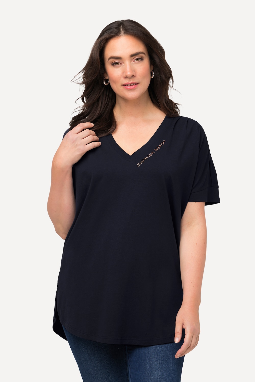 Grote Maten longline shirt, Dames, blauw, Maat: 50/52, Katoen, Ulla Popken