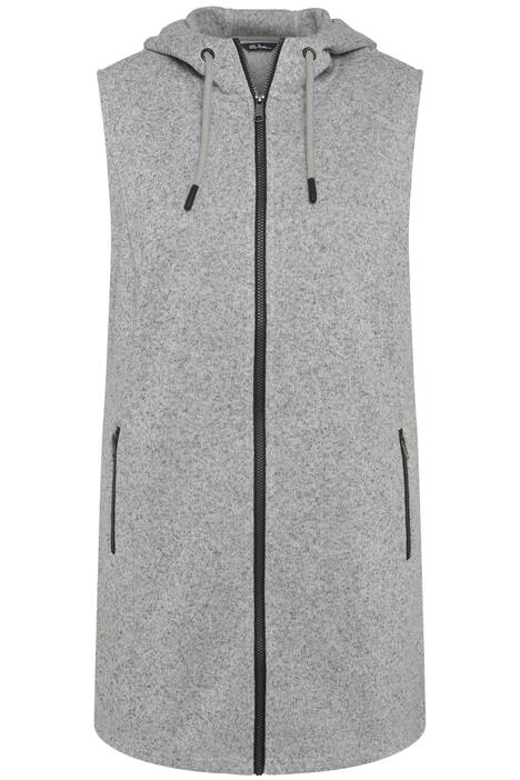 Vesta z pleteného flísu, kapuce, vzadu delší, bez rukávů