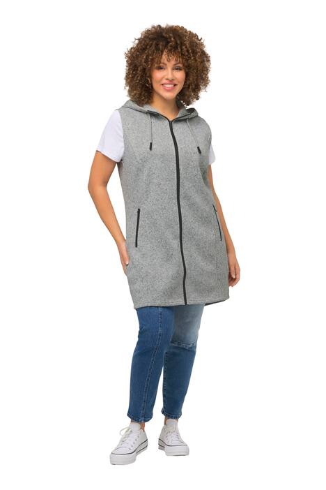 Vesta z pleteného flísu, kapuce, vzadu delší, bez rukávů