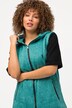 Strickfleece-Weste, Kapuze, hinten länger, ärmellos