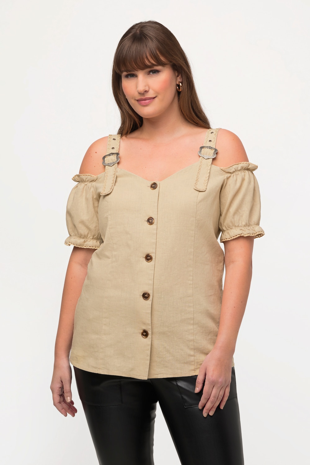 Große Größen Trachtenbluse, Damen, beige, Größe: 50/52, Leinen/Baumwolle, Ulla Popken