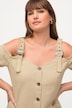 Blusa de uniforme, mezcla de lino, encaje, acordonado, media manga