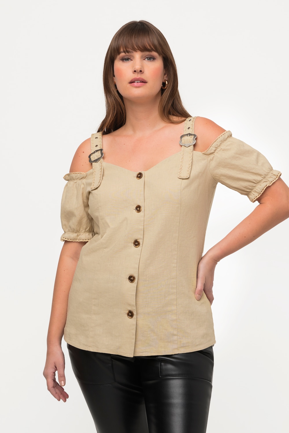 Große Größen Trachtenbluse, Damen, beige, Größe: 54/56, Leinen/Baumwolle, Ulla Popken