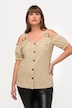 Blusa de uniforme, mezcla de lino, encaje, acordonado, media manga