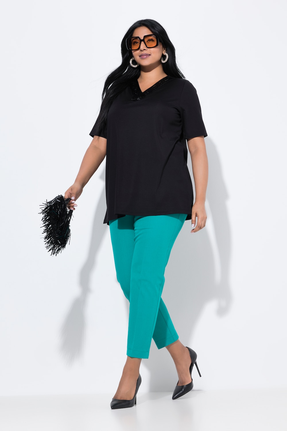 7/8-broek, biezen, smalle broekspijpen, elastische tailleband
