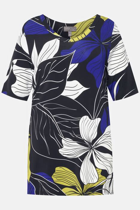 Slinkyshirt, Blüten, A-Linie, Rundhals, Halbarm