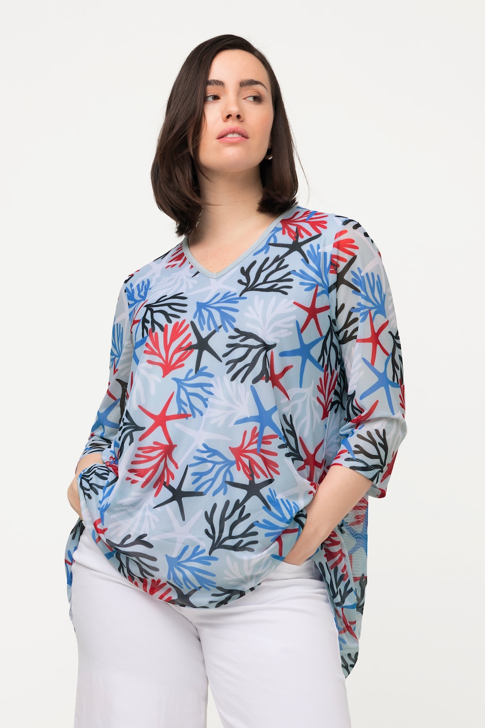 Grote Maten shirt, Dames, blauw, Maat: 46/48, Polyester/Viscose, Ulla Popken