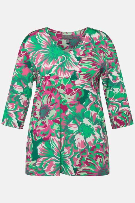Neon Floral Print Stretch Blend Blouse