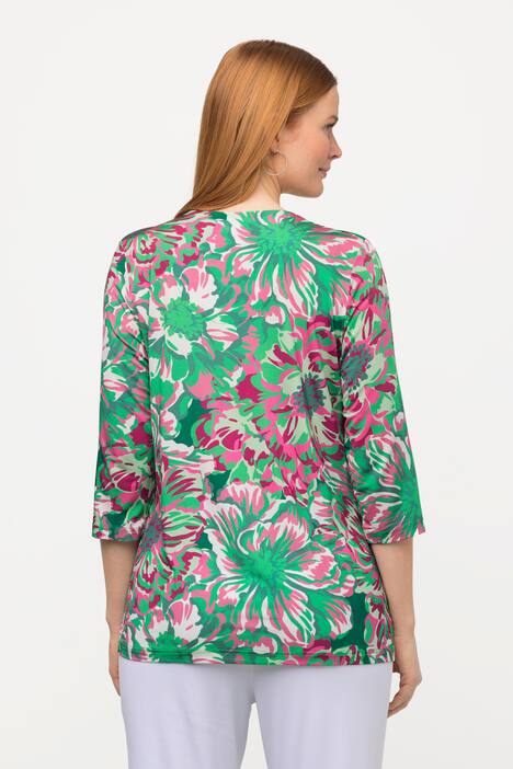 Neon Floral Print Stretch Blend Blouse