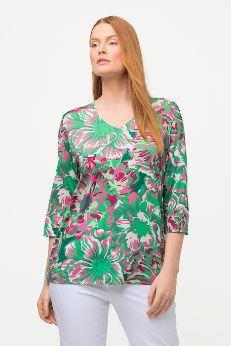 Neon Floral Print Stretch Blend Blouse | T-Shirts | Knit Tops & Tees